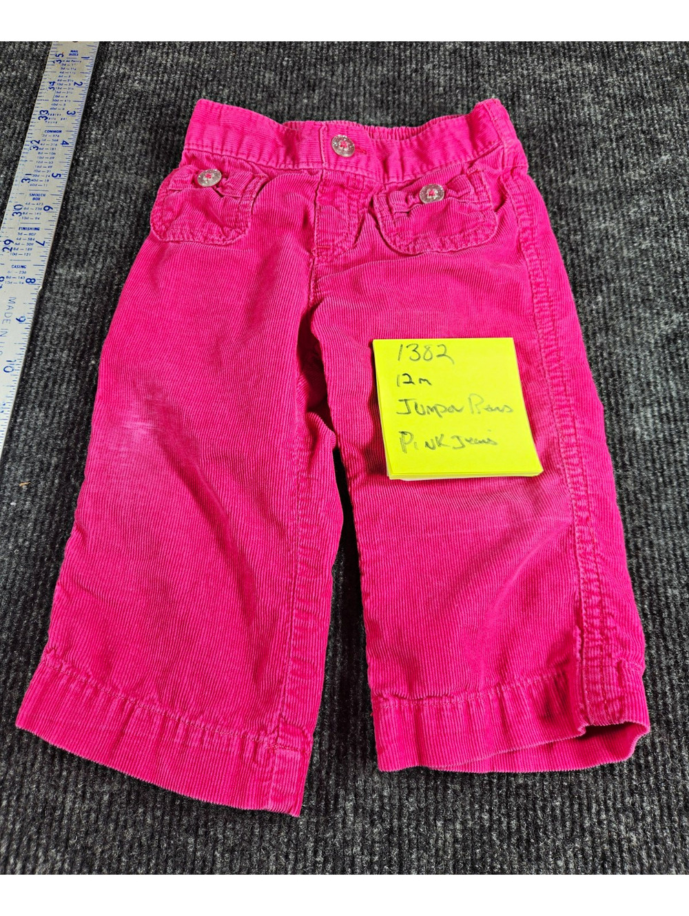 Jumping Beans Pink Corduroy Jeans 9-12 Months Button Closure Elastic Waist